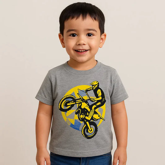 Kids Half-Sleeves T-Shirt Bike Racer Grey